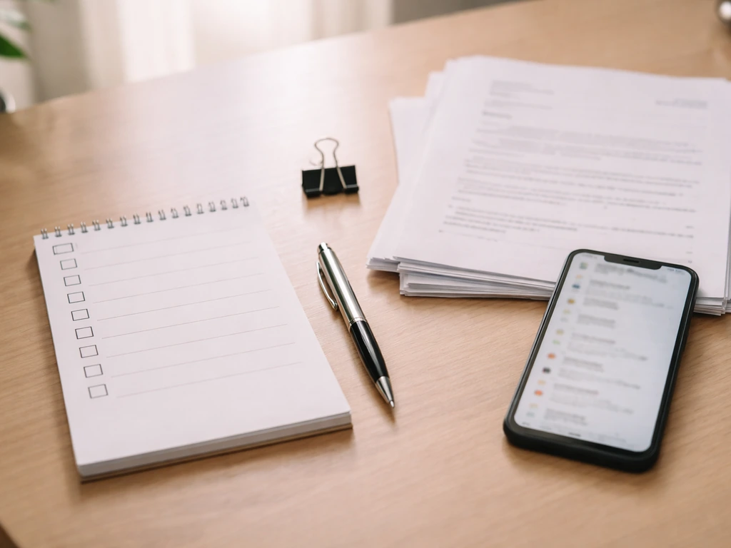 Minimal desk scene with official-looking documents and a phone, symbolizing verifying fight payout records