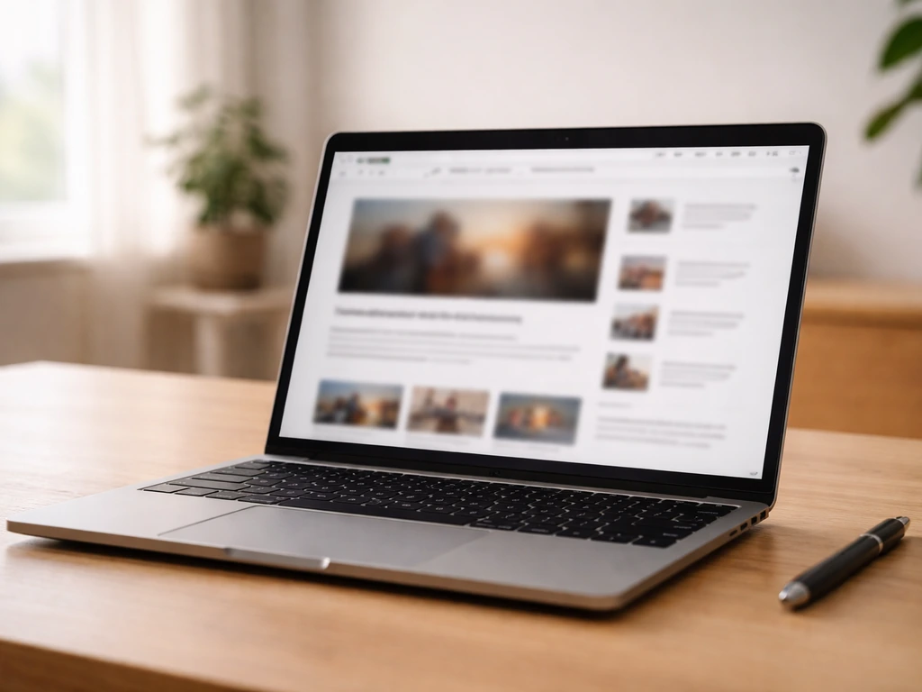 Close-up of a laptop screen showing a media website headline about an advertising contract, no readable text.