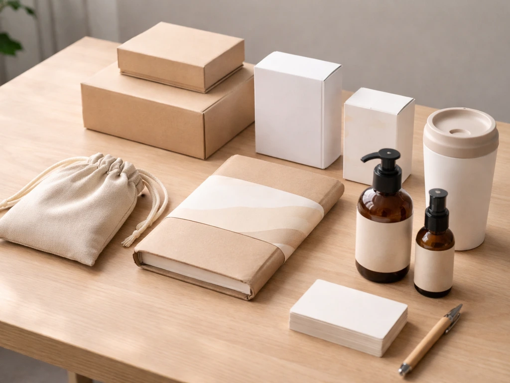 Assorted brand endorsement merchandise packaging and promotional items neatly laid on a table