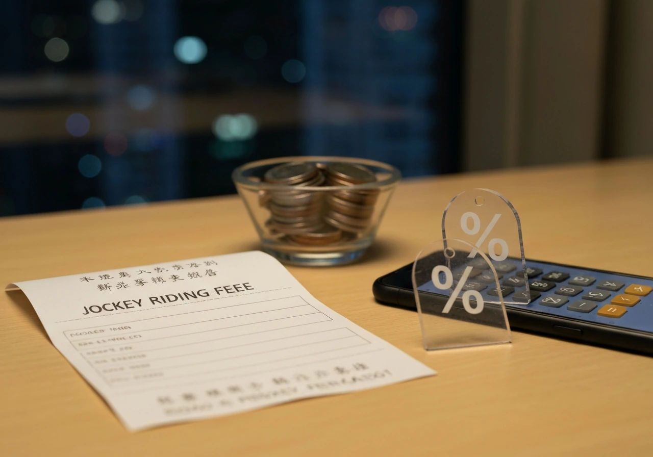 Coins and blank betting receipt beside acrylic percentage tags on a desk near a phone